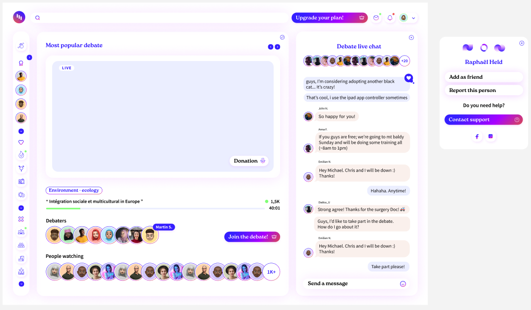 DexCity : interface de débat live + chat